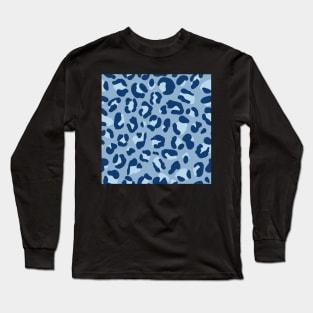 Leopard Print in Blues, Pastel Blues and Navy Blue Long Sleeve T-Shirt